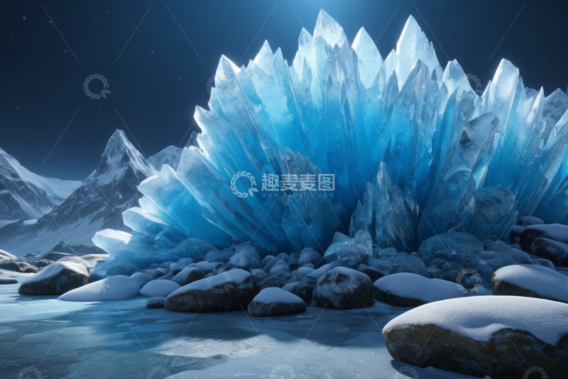 高清大图下载【趣麦麦图】蓝色冰晶与雪山景观