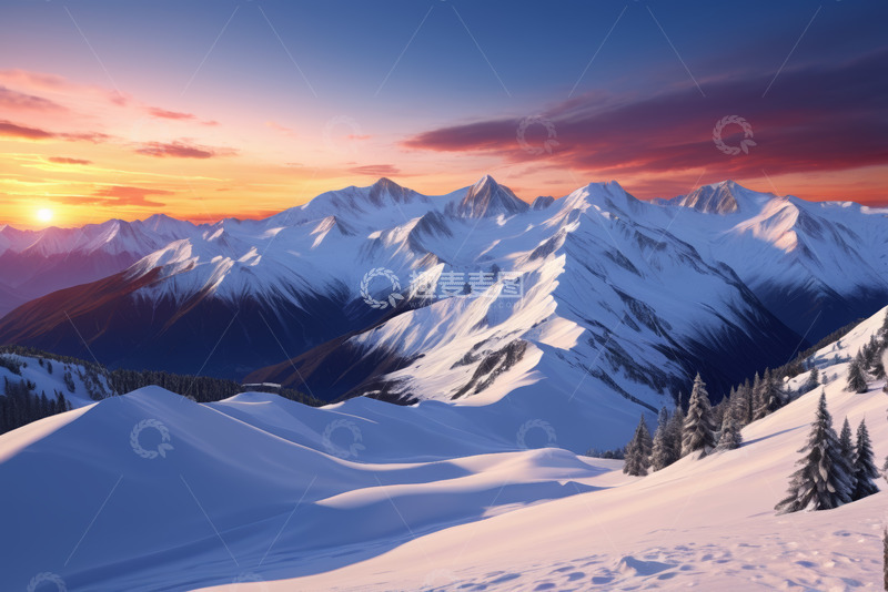 高清大图下载【趣麦麦图】雪山日出自然风光