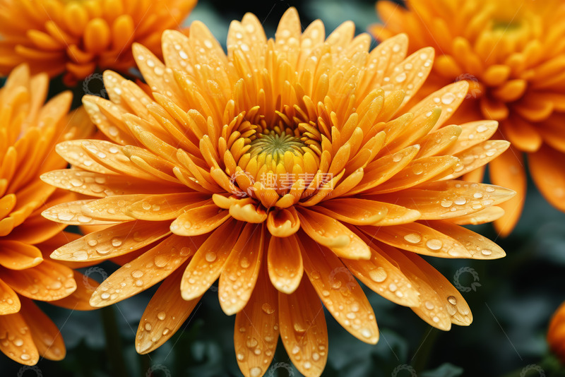 高清大图下载【趣麦麦图】带水珠的橙色菊花特写