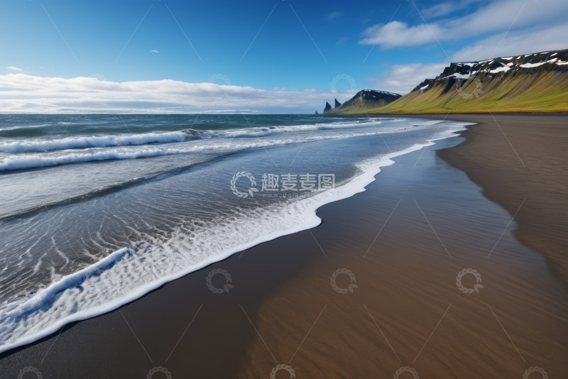 高清大图下载【趣麦麦图】冰岛海滩海浪拍打沙滩景象
