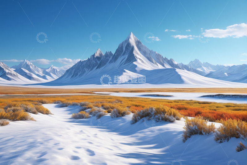 高清大图下载【趣麦麦图】雪山下的原野风光