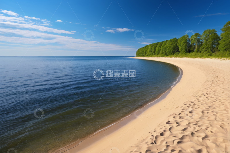 高清大图下载【趣麦麦图】蓝天绿树环绕的海滩风光