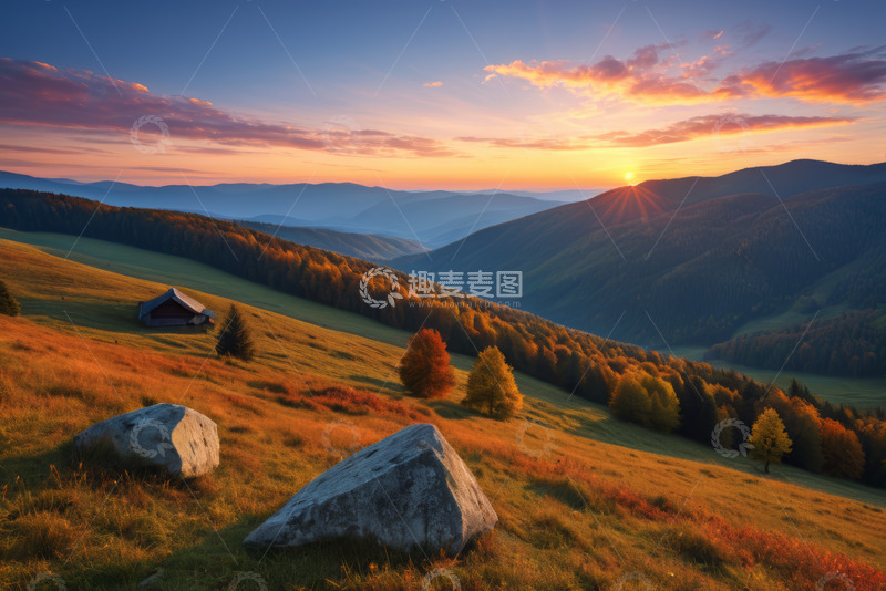 高清大图下载【趣麦麦图】山间日落自然风光景色