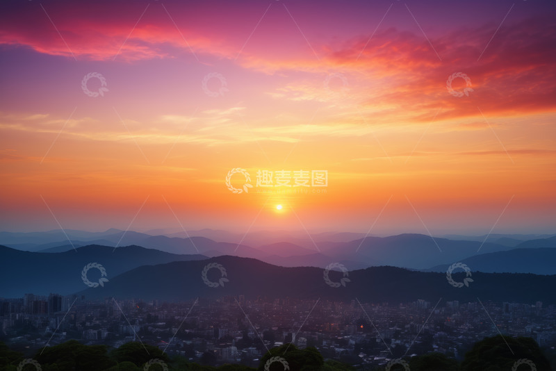 高清大图下载【趣麦麦图】城市日落全景