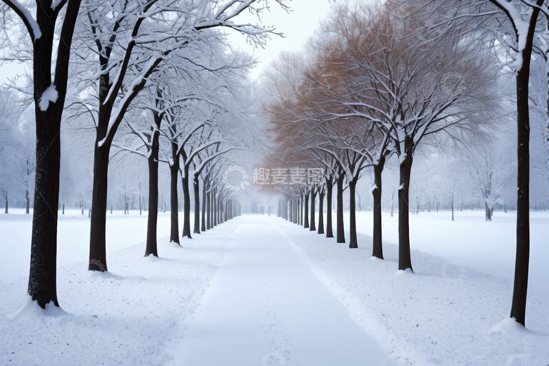 高清大图下载【趣麦麦图】雪后林间雪覆盖树木景观