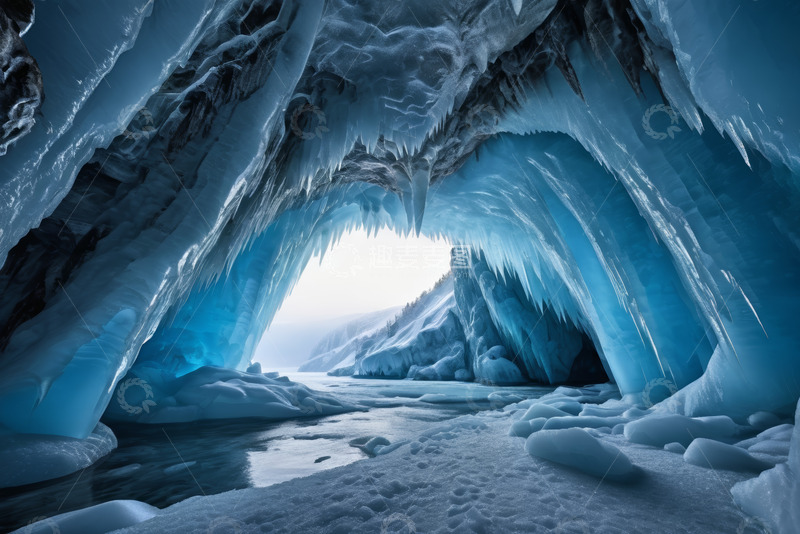 高清大图下载【趣麦麦图】冰洞内的蓝色冰川景观