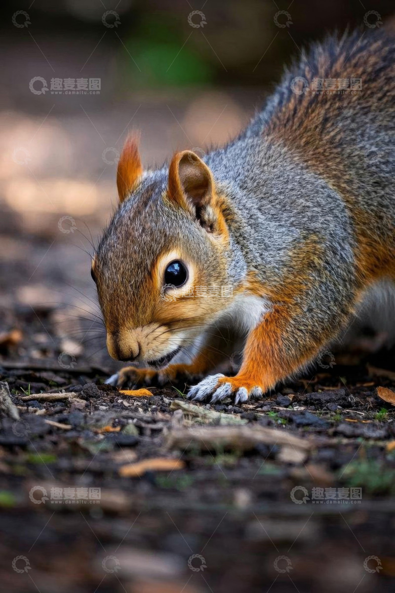 高清大图下载【趣麦麦图】松鼠地面觅食特写