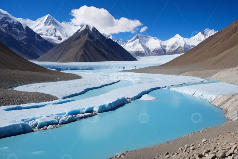 高清大图下载【趣麦麦图】雪山下的冰川与蓝湖景观