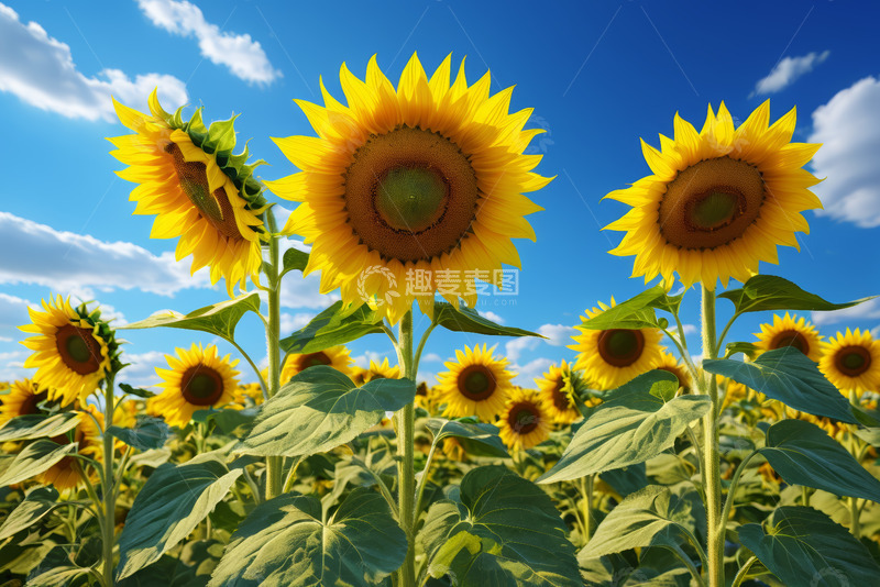高清大图下载【趣麦麦图】向日葵花田蓝天景象