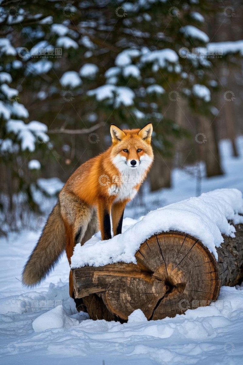 高清大图下载【趣麦麦图】雪地中站立的狐狸