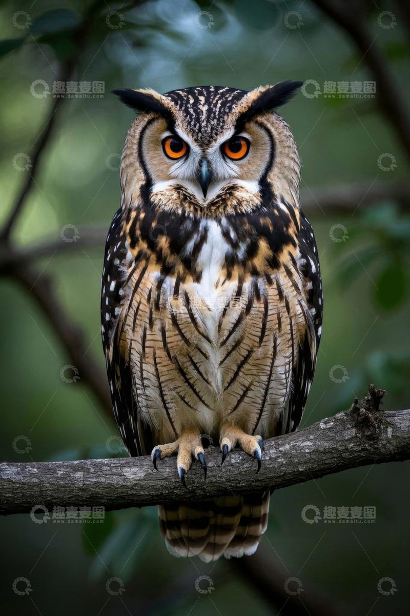 高清大图下载【趣麦麦图】树枝上栖息的猫头鹰