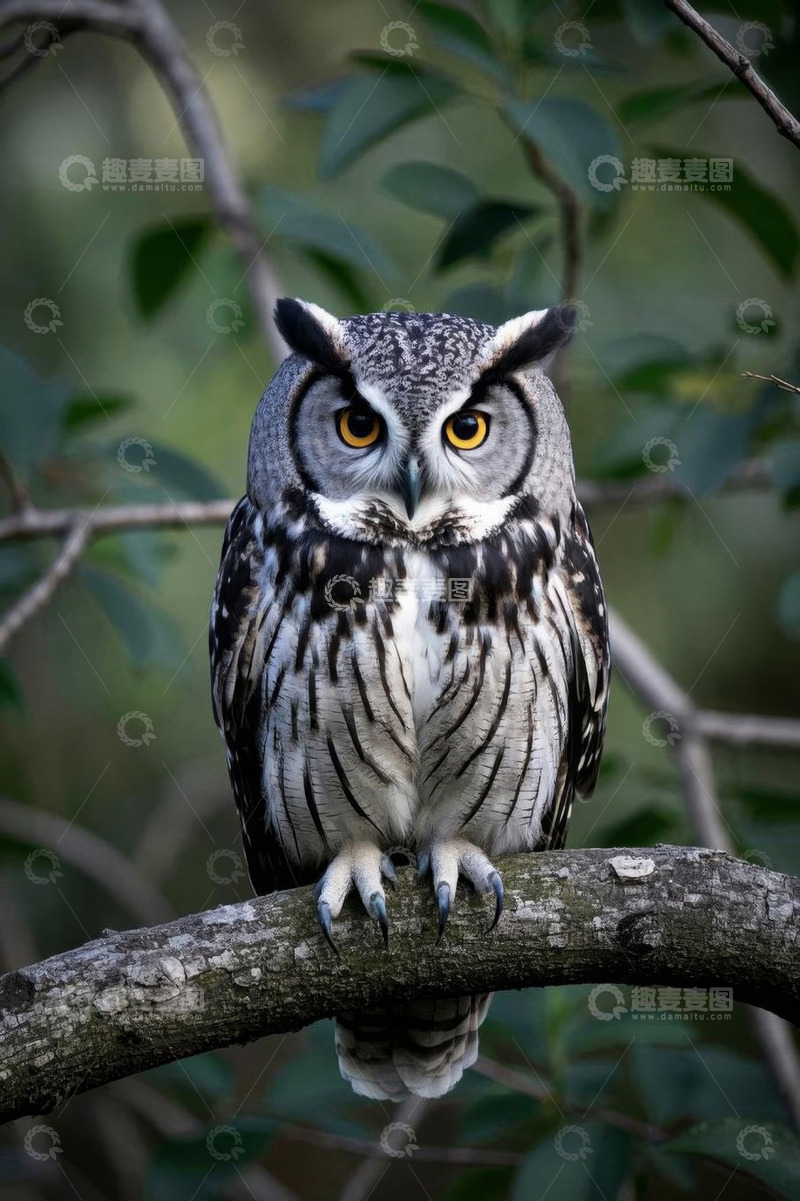 高清大图下载【趣麦麦图】树枝上的猫头鹰特写