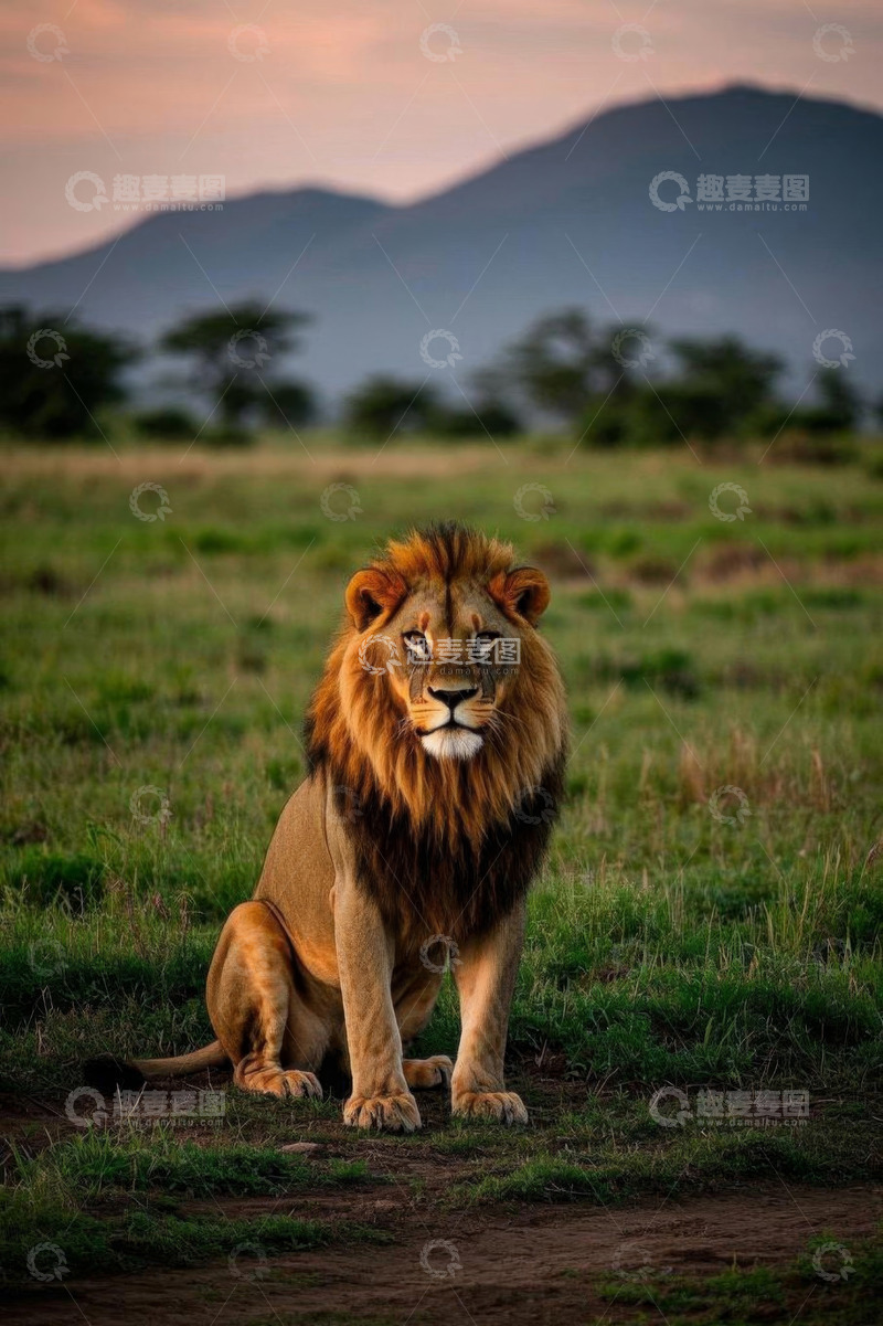 高清大图下载【趣麦麦图】非洲草原上的雄狮坐立画面