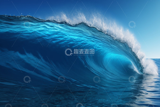 蓝色海洋中的壮观海浪