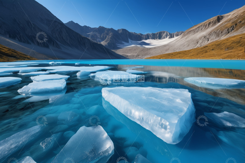 高清大图下载【趣麦麦图】高山湖泊漂浮冰块自然风光