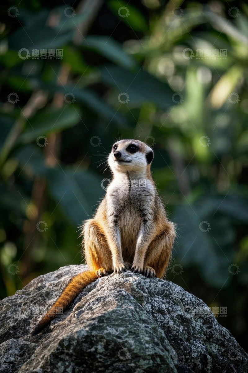 高清大图下载【趣麦麦图】岩石上坐立的猫鼬