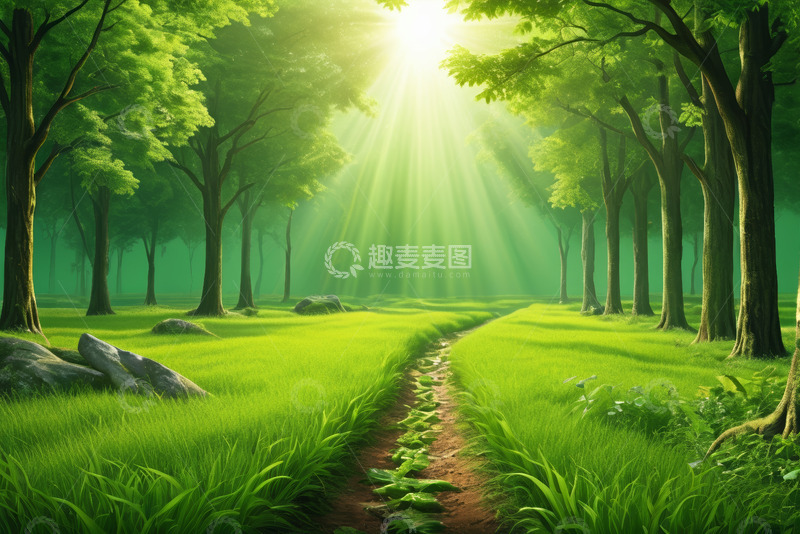 高清大图下载【趣麦麦图】阳光照耀下的森林小径