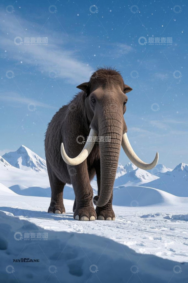 高清大图下载【趣麦麦图】雪地中的猛犸象