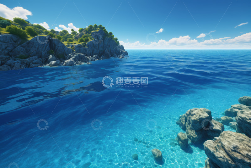 高清大图下载【趣麦麦图】海边岩石与清澈海水景观