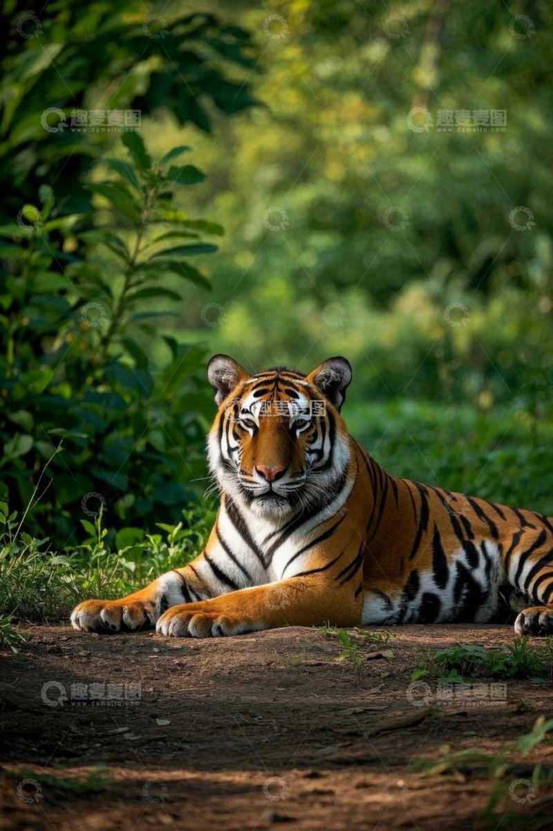 高清大图下载【趣麦麦图】丛林中休憩的老虎