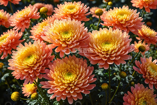 盛开的橙色菊花特写