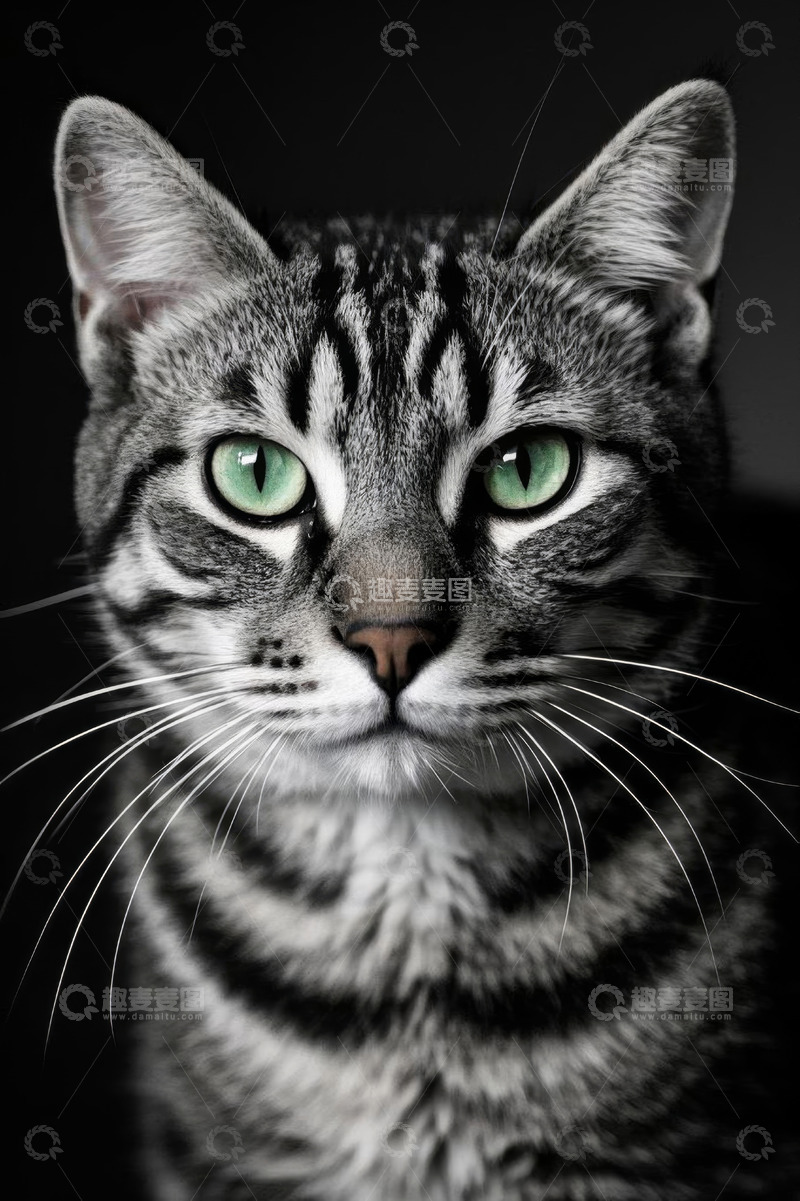 高清大图下载【趣麦麦图】绿眼斑纹猫特写