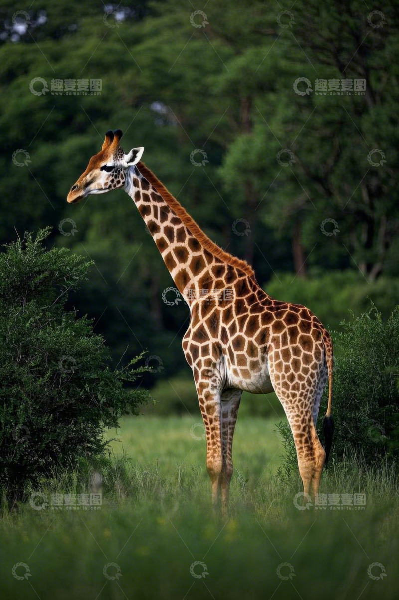 高清大图下载【趣麦麦图】草原上站立的长颈鹿