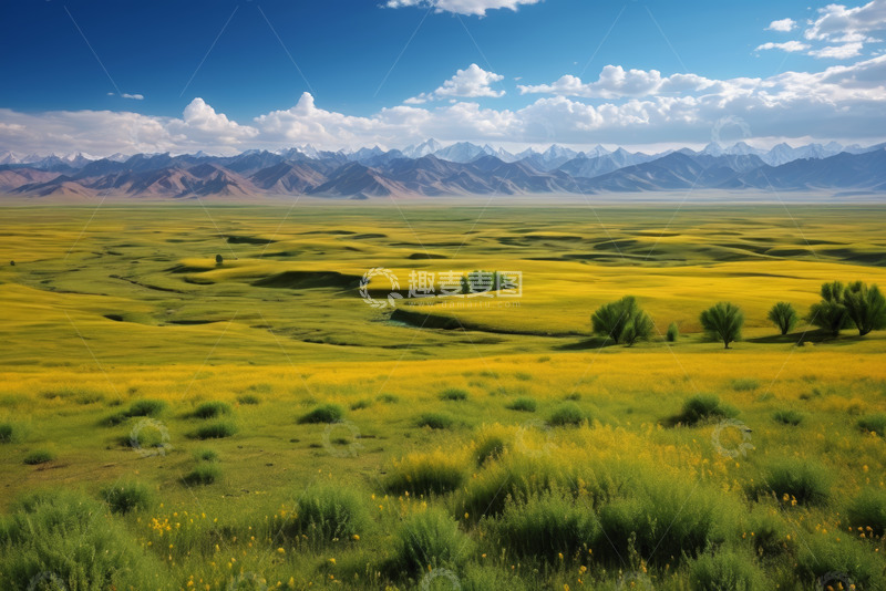 高清大图下载【趣麦麦图】广袤草原与远处山脉风景