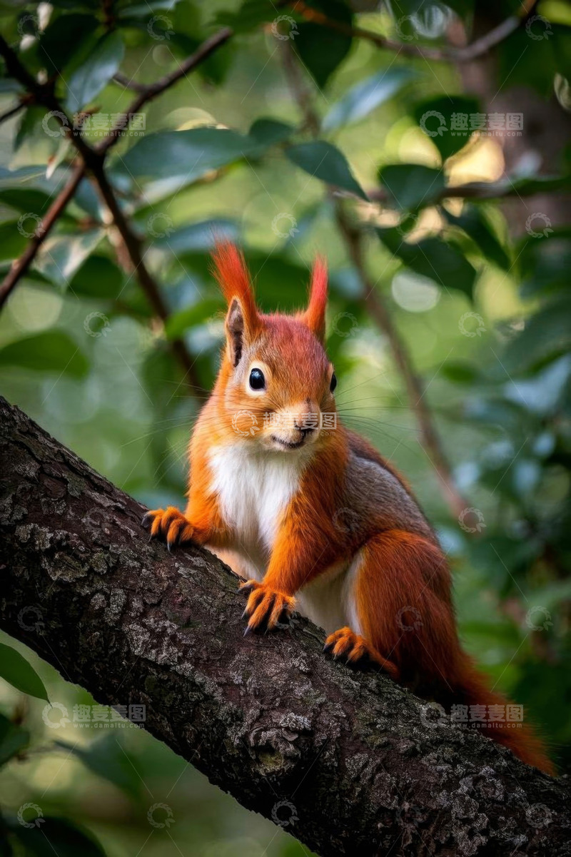 高清大图下载【趣麦麦图】树枝上的红松鼠特写