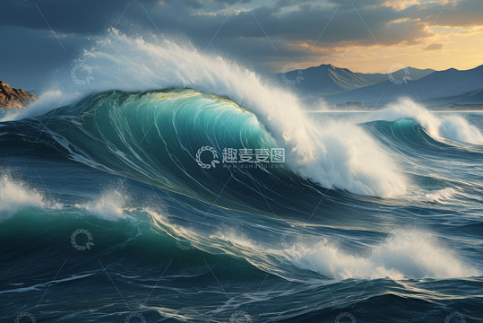 海上壮观波浪自然景象