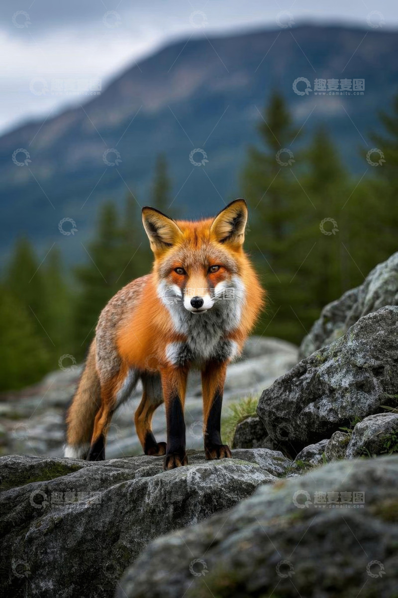 高清大图下载【趣麦麦图】岩石上站立的野生狐狸