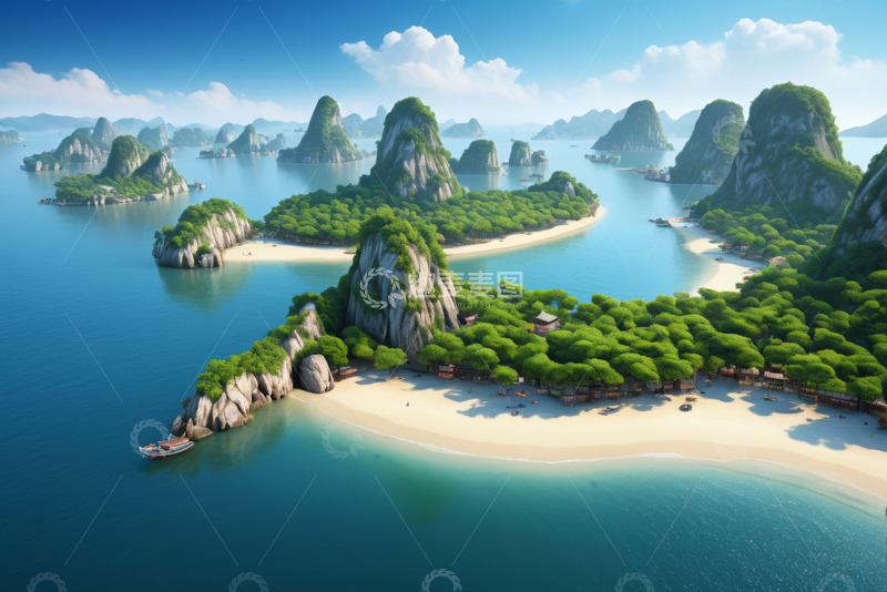 高清大图下载【趣麦麦图】海岛自然风光鸟瞰全景