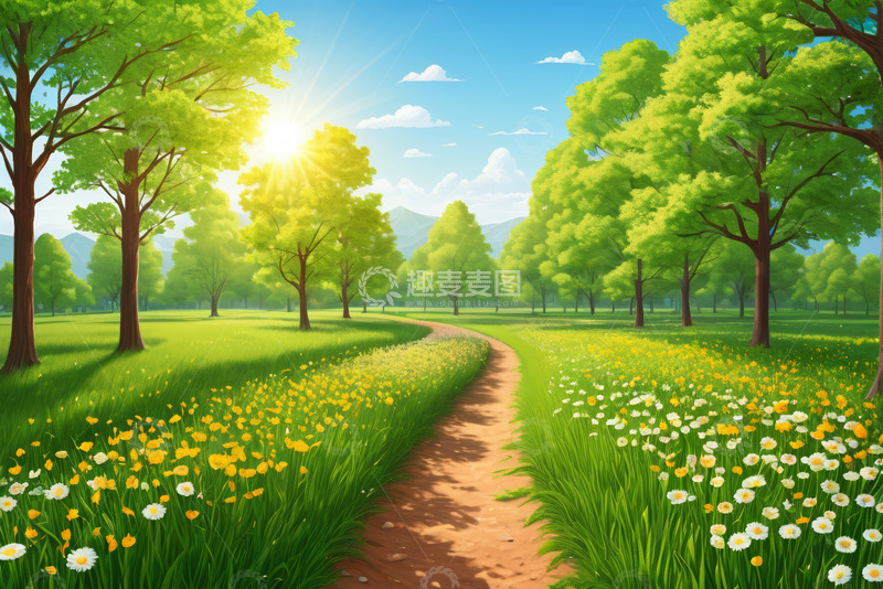 高清大图下载【趣麦麦图】阳光明媚的林间草地小径