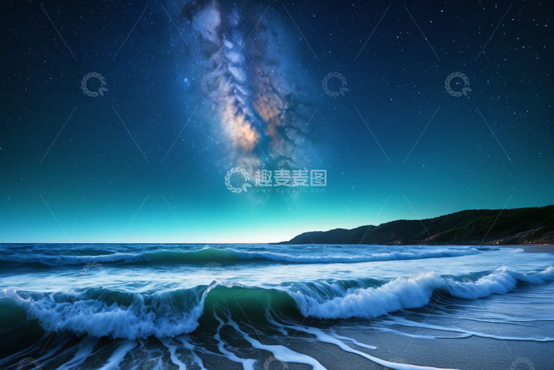 高清大图下载【趣麦麦图】海边星空银河夜景
