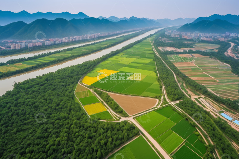 高清大图下载【趣麦麦图】田野河流自然风光航拍全景