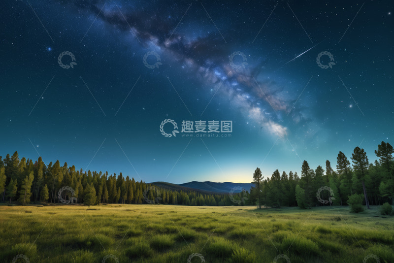 高清大图下载【趣麦麦图】森林草原星空夜景素材
