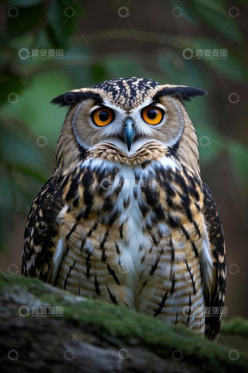 高清大图下载【趣麦麦图】特写猫头鹰栖息树枝画面