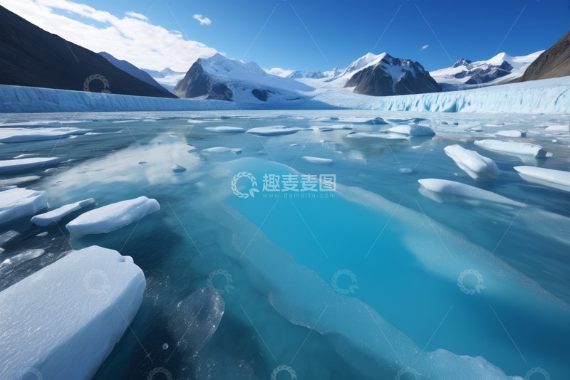 高清大图下载【趣麦麦图】冰川湖泊漂浮冰块景象