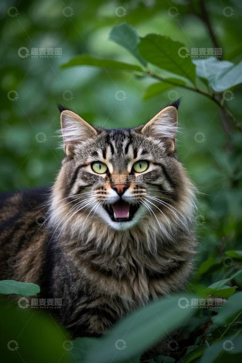 高清大图下载【趣麦麦图】户外张嘴的长毛猫特写