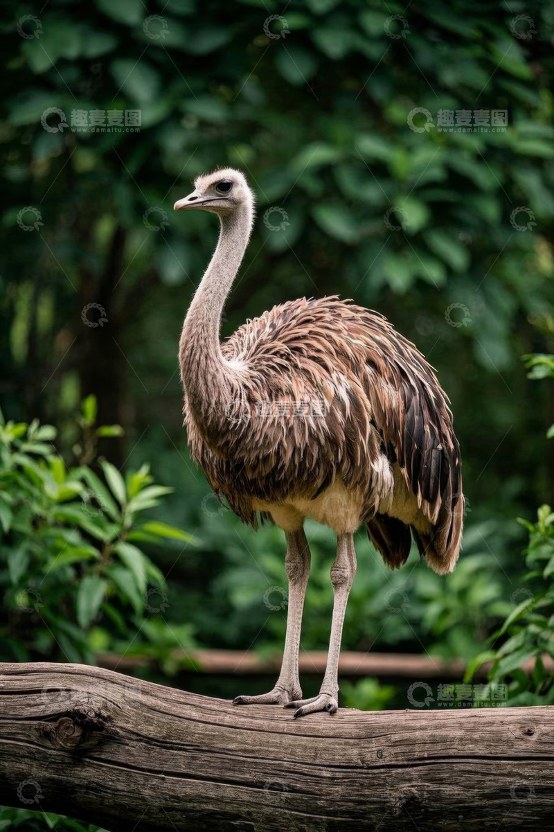 高清大图下载【趣麦麦图】站在木头上的鸵鸟特写