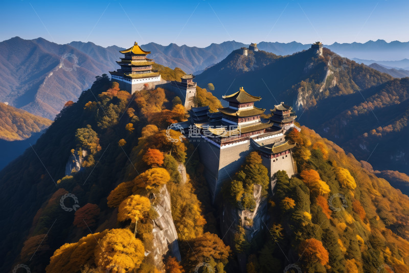 高清大图下载【趣麦麦图】终南山古建筑群俯瞰