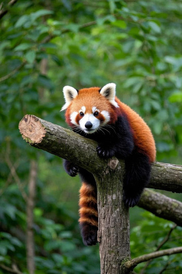 小熊猫趴在树枝上