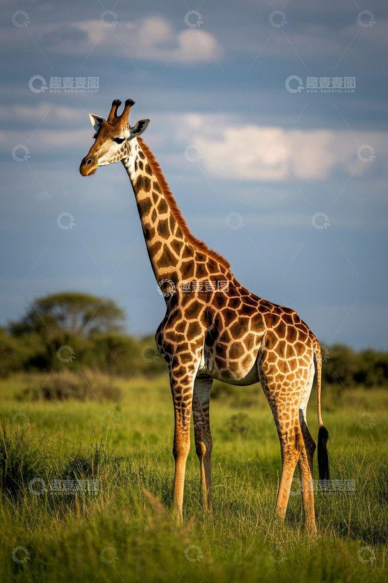 高清大图下载【趣麦麦图】草原上站立的长颈鹿