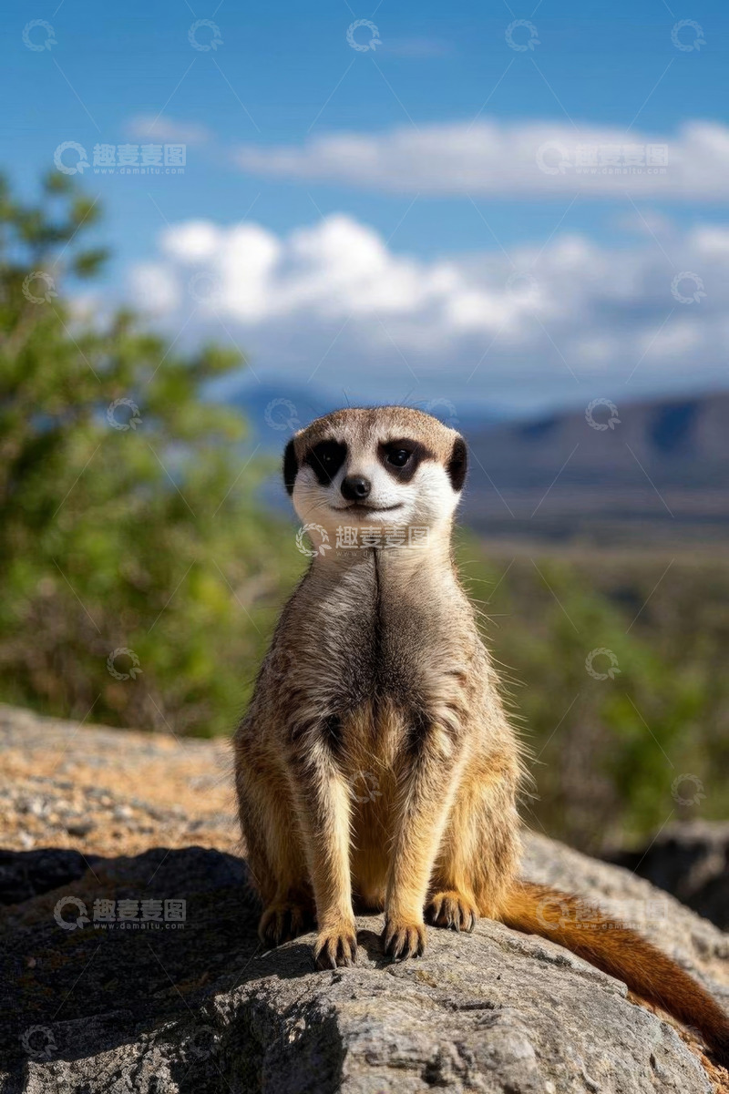 高清大图下载【趣麦麦图】岩石上坐立的猫鼬