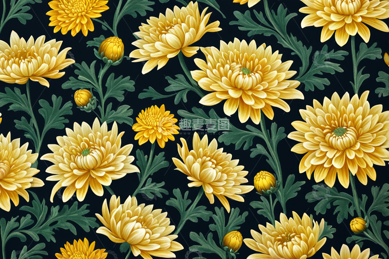 高清大图下载【趣麦麦图】黄色菊花装饰图案