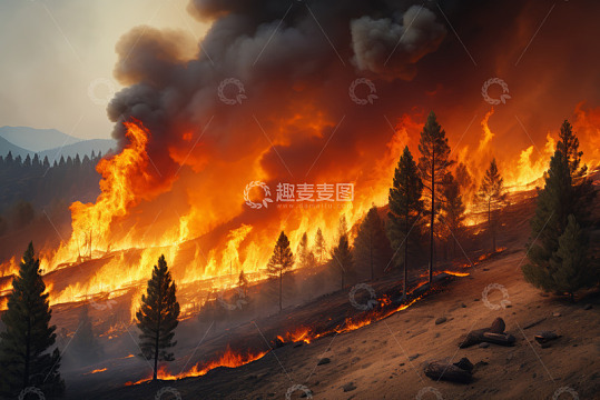 山林野火熊熊燃烧景象