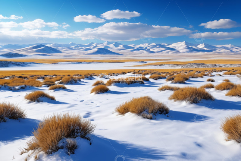 高清大图下载【趣麦麦图】-雪覆原野与远山风景