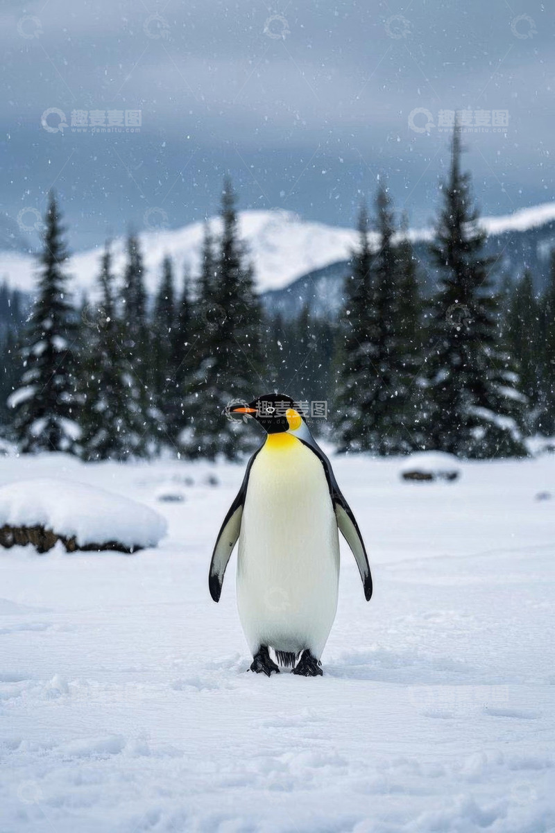高清大图下载【趣麦麦图】雪地中站立的帝企鹅
