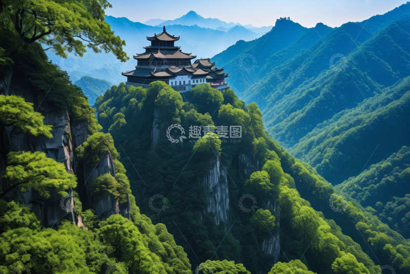 高清大图下载【趣麦麦图】山间古建筑全景
