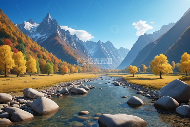 高清大图下载【趣麦麦图】山间秋日溪流自然风光